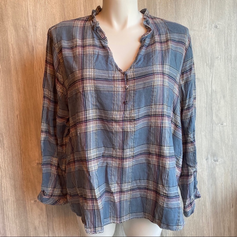 NWT massini top light weight plaid flannel material with cute gold size 3x